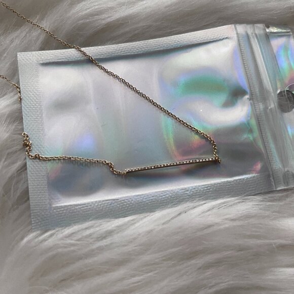 14K Yellow Gold Thin Pave Diamond Bar Necklace - Picture 1 of 3